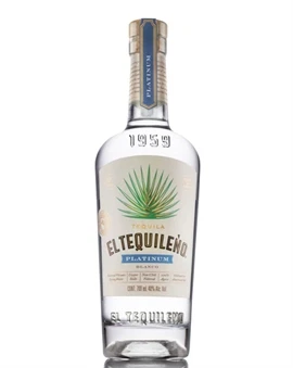 Flaske El Tequileño Platinum Blanco Tequila med klar væske og sølvfarvet etiket